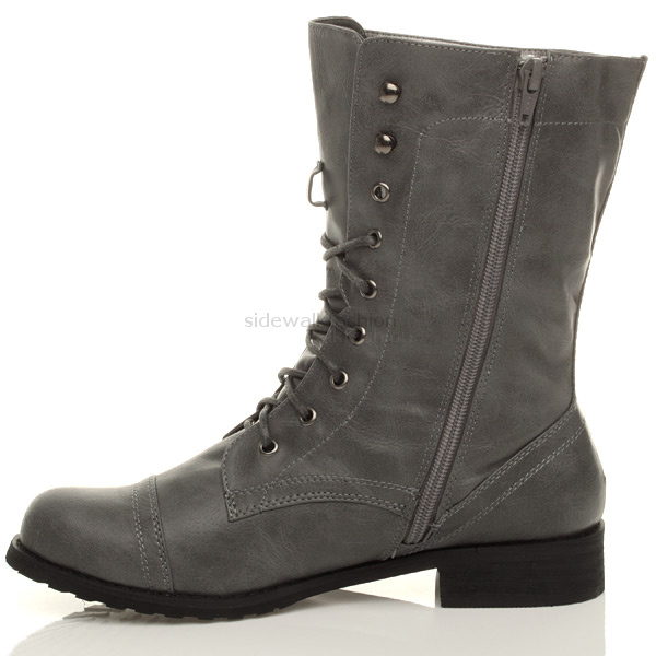 WOMENS MILITARY LADIES COMBAT ARMY BIKER LACE UP LOW HEEL FLAT BOOTS SIZE