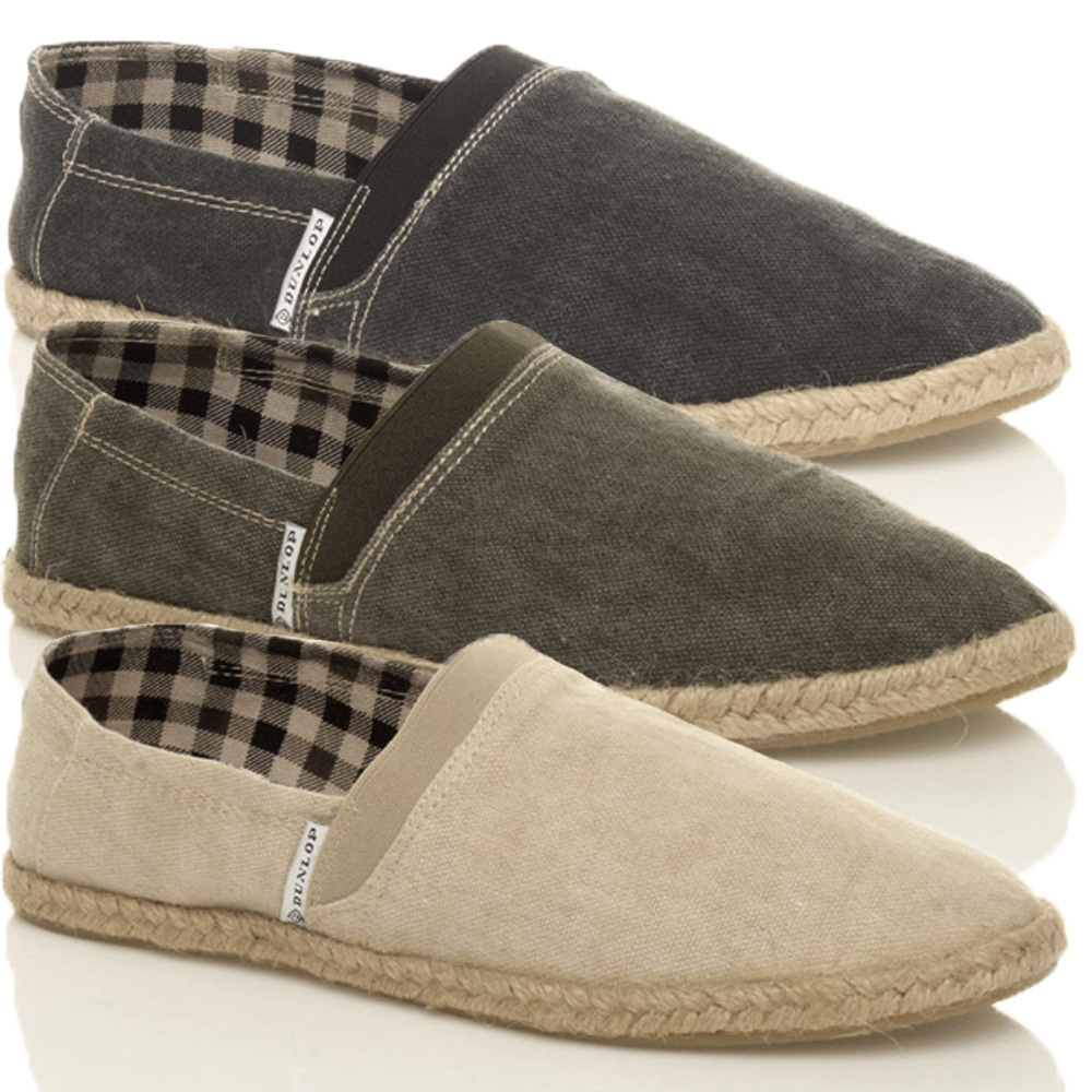 MENS DUNLOP FLAT ESPADRILLES CANVAS SLIP ON PLIMSOLES PUMPS DECK SHOES