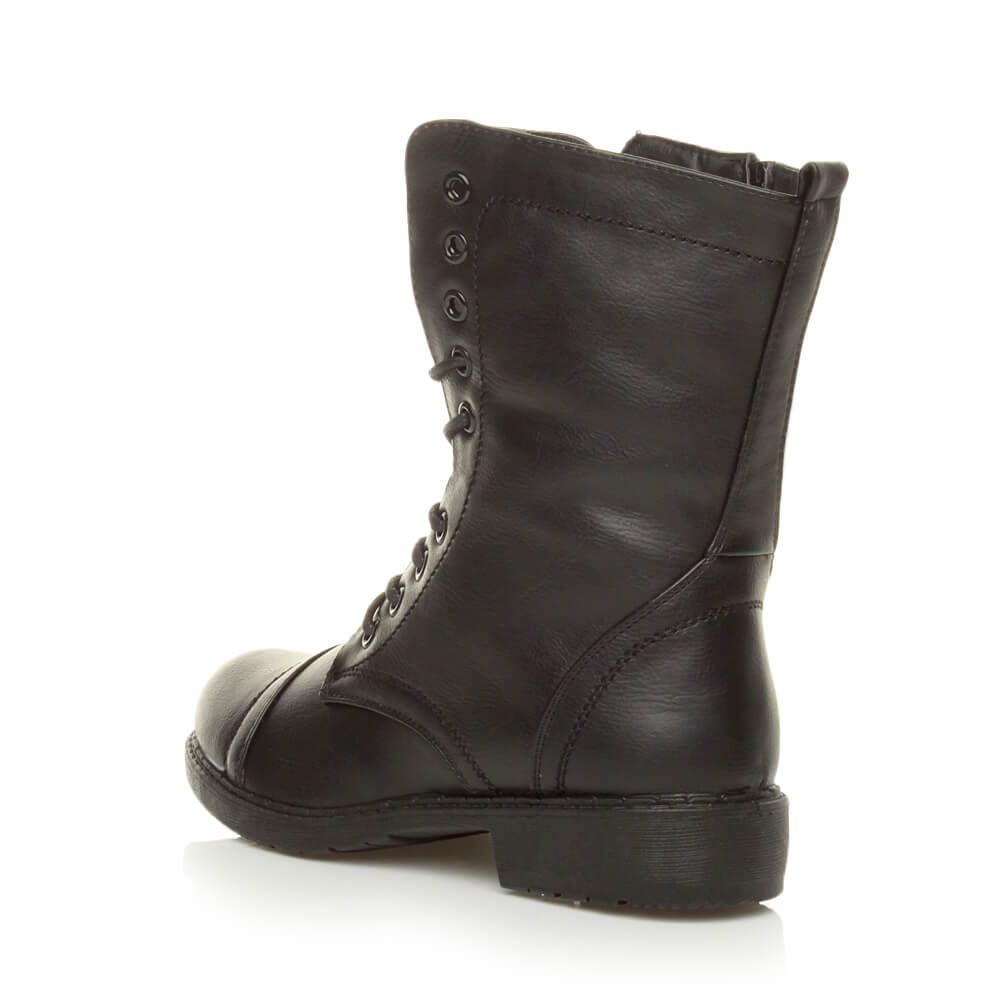 WOMENS MILITARY LADIES COMBAT ARMY BIKER LACE UP LOW HEEL FLAT BOOTS SIZE