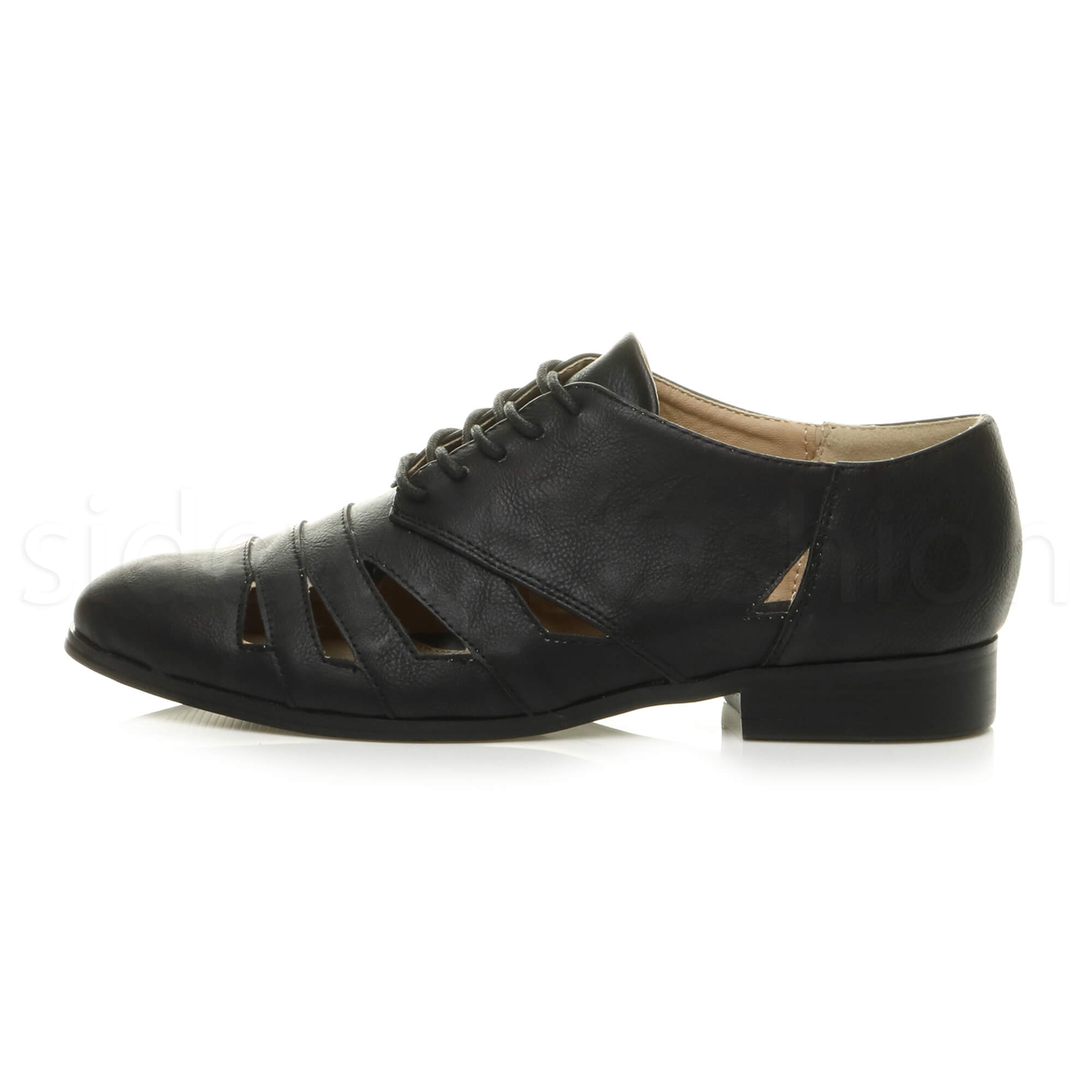 Womens ladies flat low heel cut out lace up oxford brogue shoes size