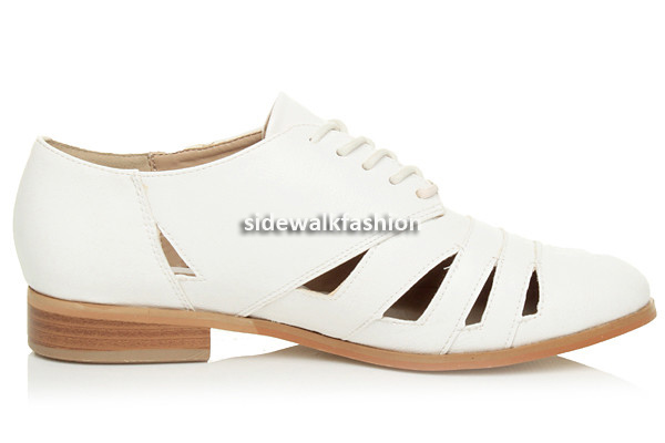 Womens ladies flat low heel cut out lace up oxford brogue shoes size