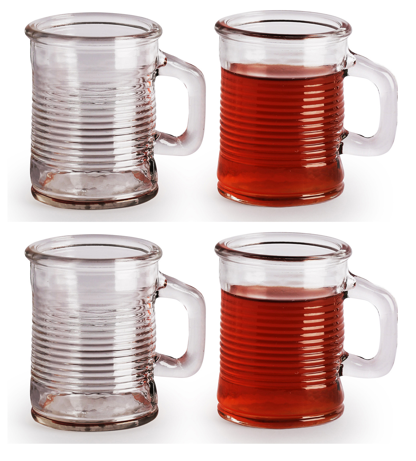 Circleware Set of 4 Glass Can Mugs with Handle 17oz Clear Hot Cold