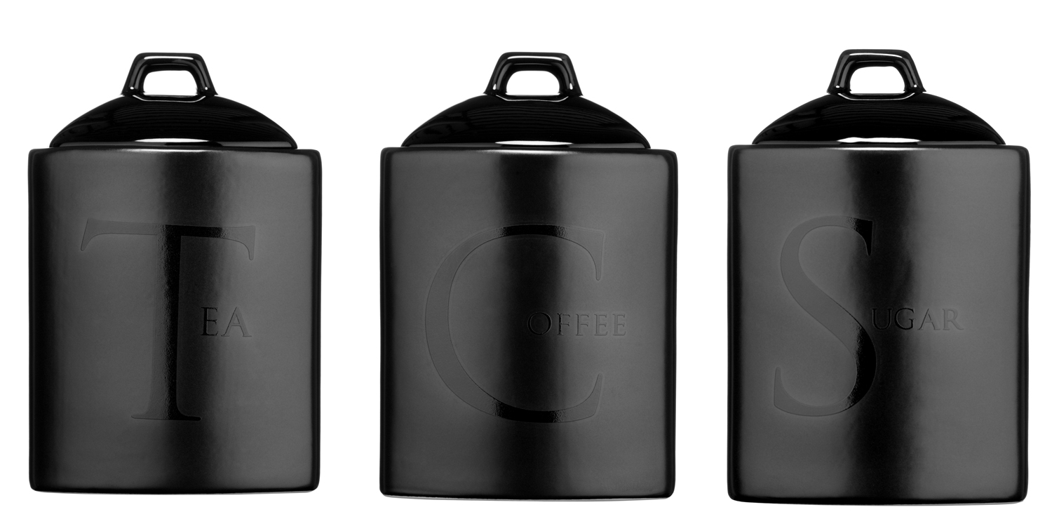 Premier Housewares Black Ceramic Text Tea Coffee Sugar Storage Jars Canister New eBay