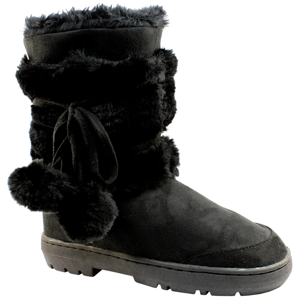 Womens Pom Pom Short Classic Fur Lined Winter Rain Waterproof Snow