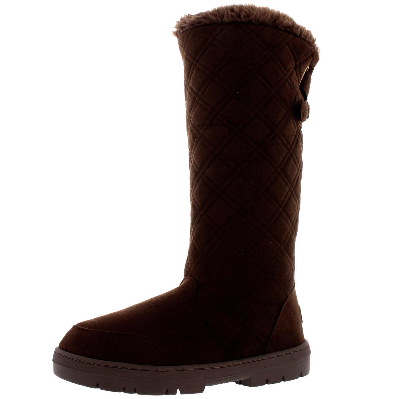 Womens Quilted Twin Strap Back Tall Fur Lined Buckle Winter Snow Rain