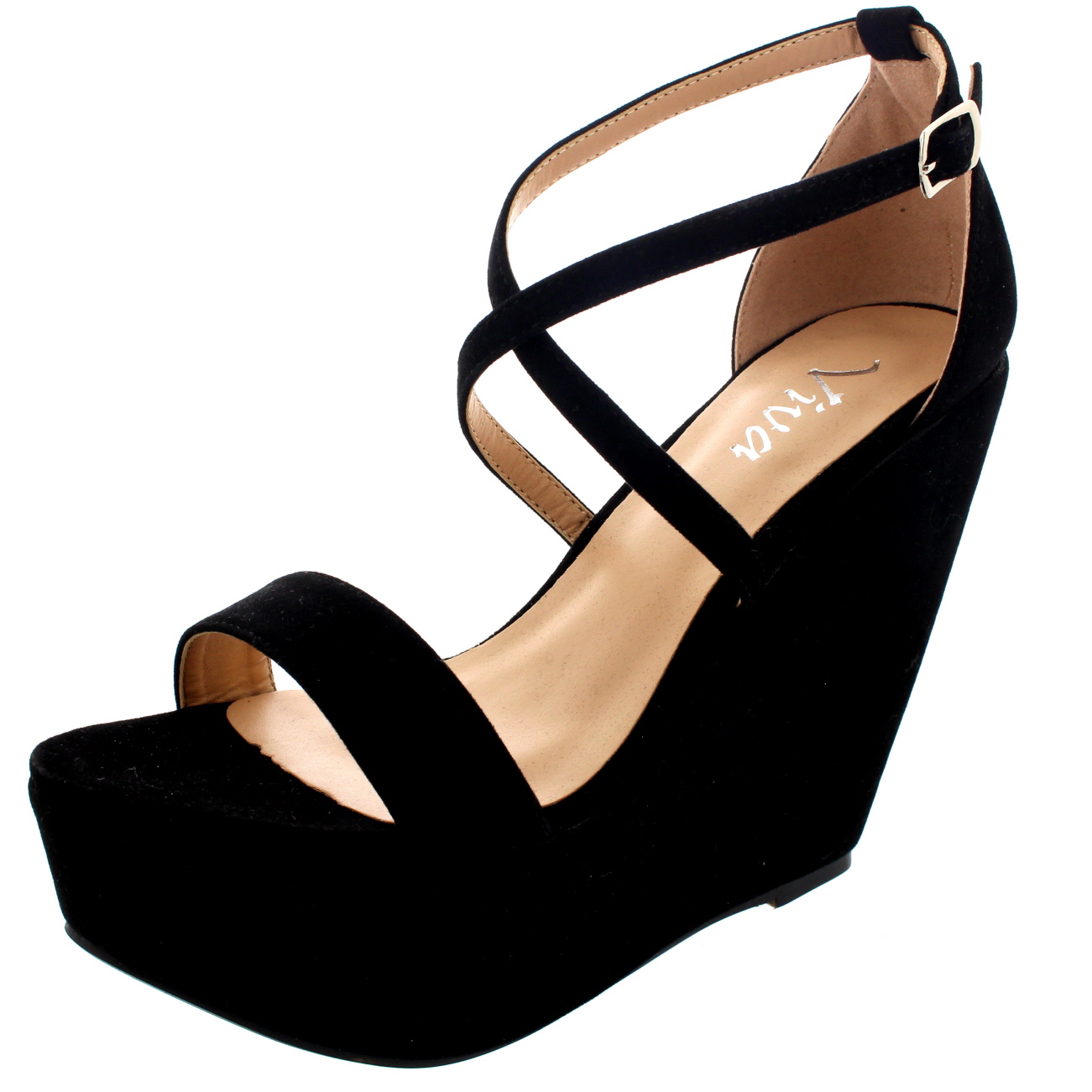 Womens Open Toe Wedge Pumps Platform Dress Ankle Cross Strap High Heels