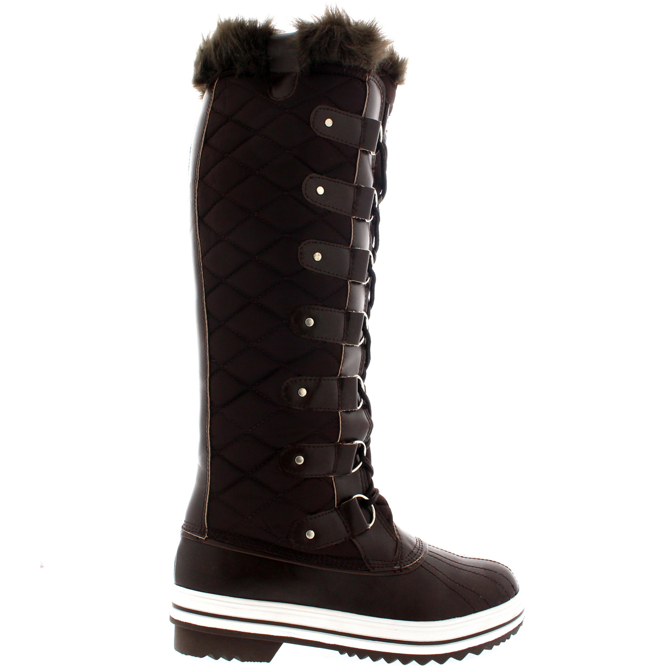 Womens Quilted Knee High Duck Fur Lined Rain Lace Up Muck Snow Winter