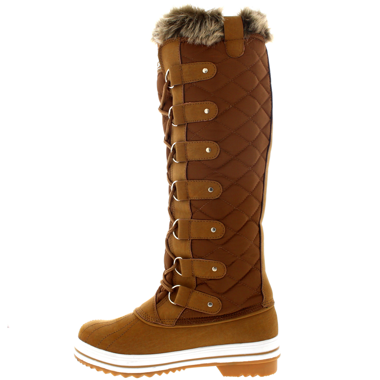 Womens Quilted Knee High Duck Fur Lined Rain Lace Up Muck Snow Winter