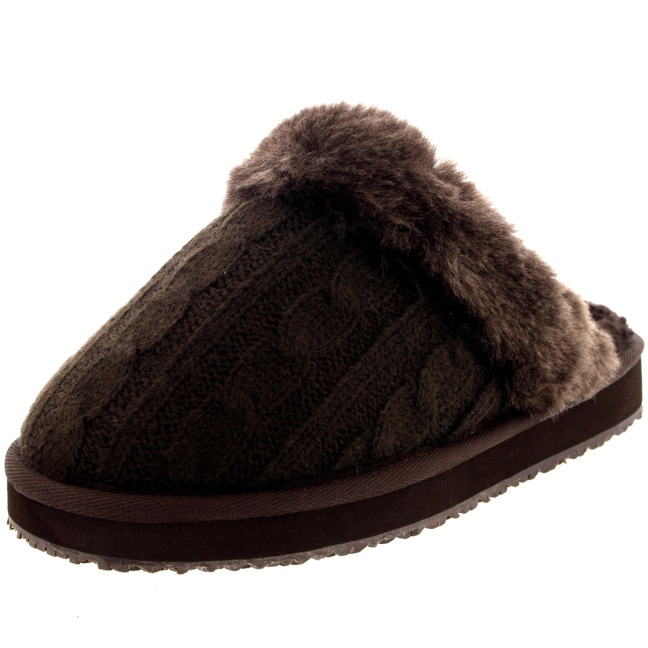 Womens Knitted Classic Mules Slip On Fluffy Comfort Warm Luxury