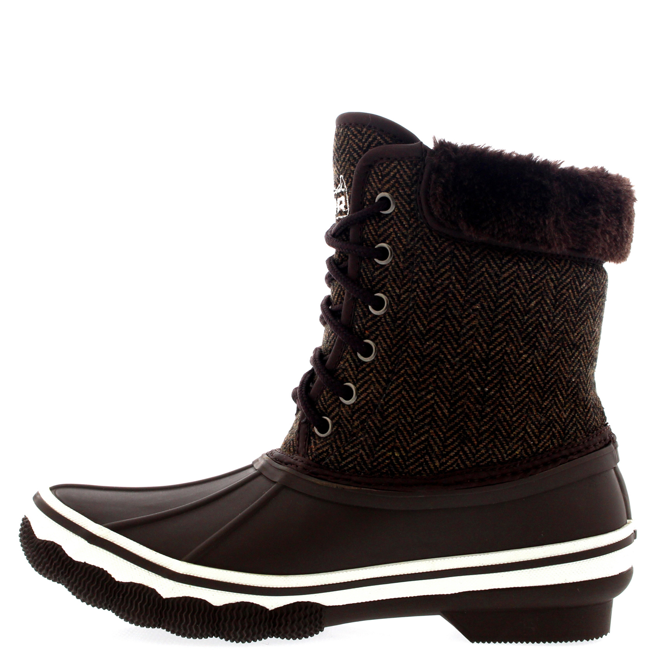 Womens Rubber Sole Deep Tread Winter Textile Fur Cuff Snow Rain Boots