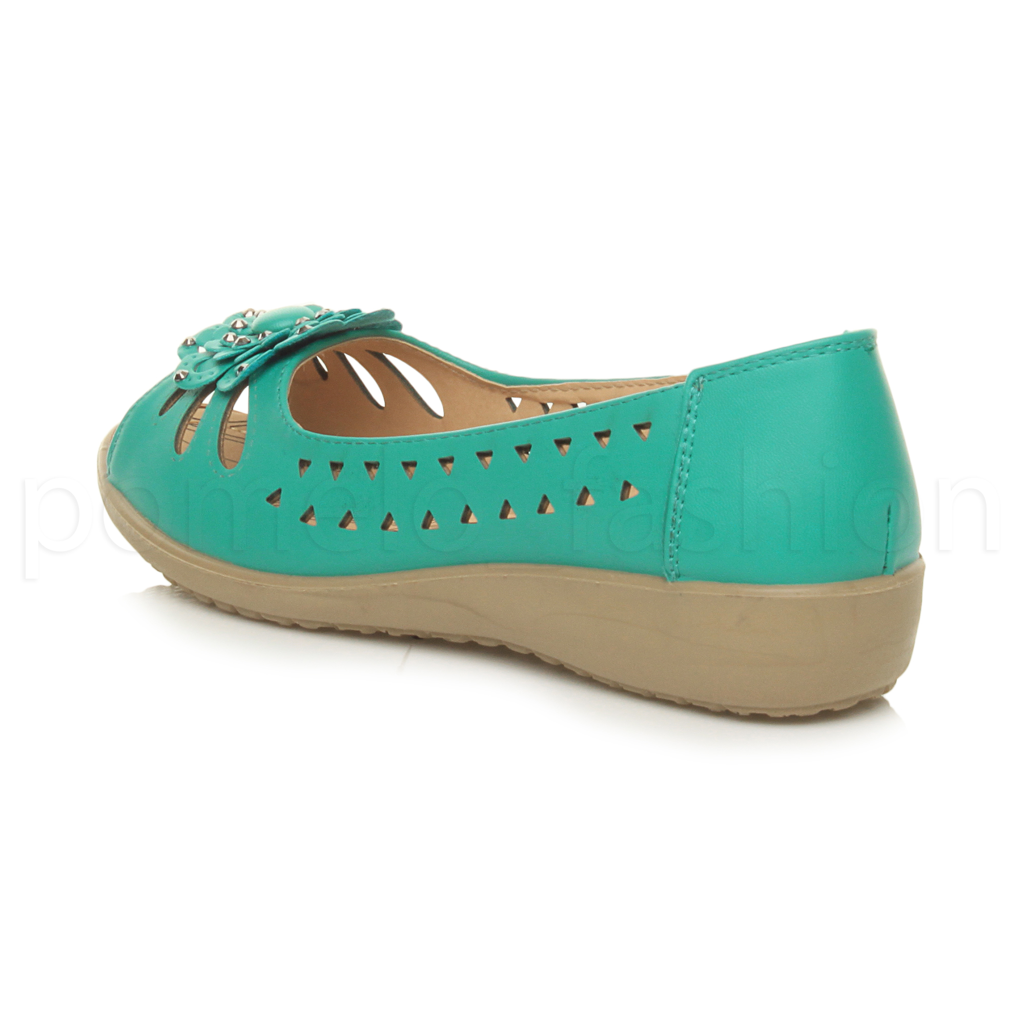 WOMENS LADIES LOW WEDGE FLOWER COMFORT PADDED WALKING SANDALS SLIP ON