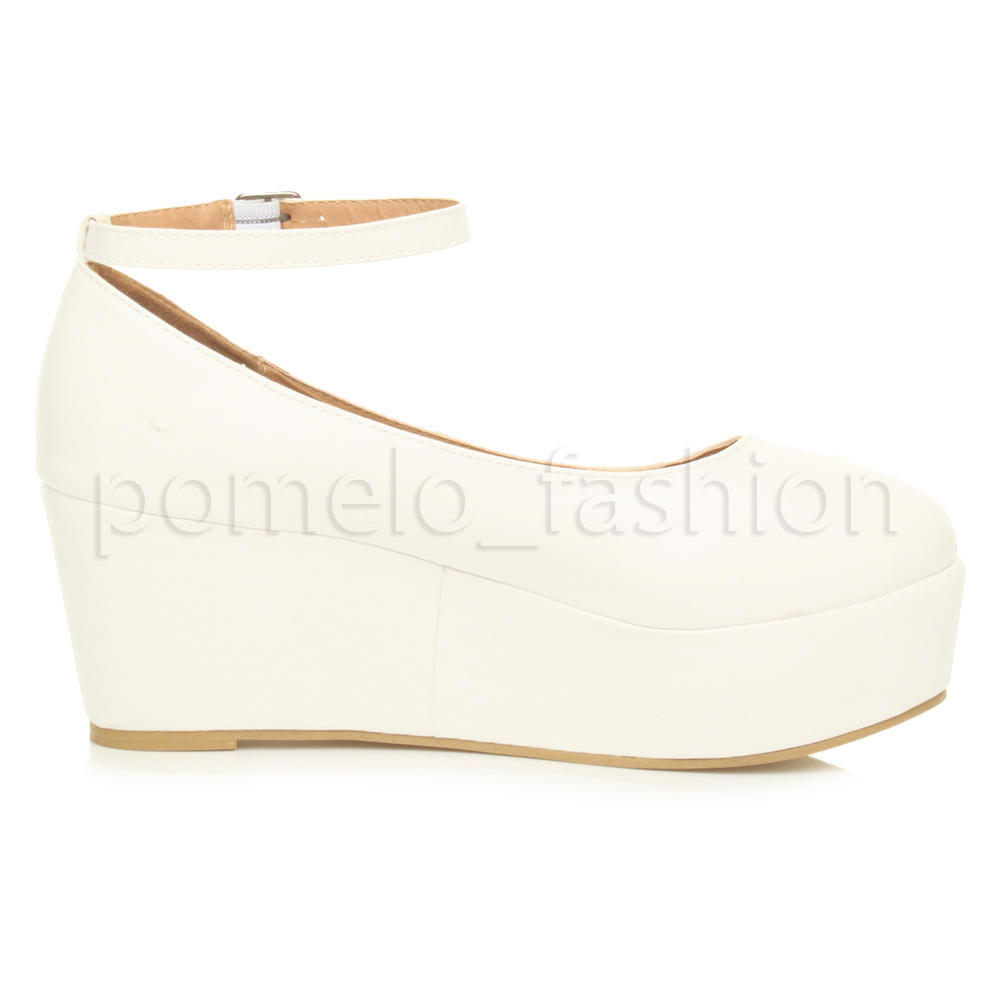 WOMENS LADIES MID HEEL PLATFORM FLATFORM PARTY ANKLE STRAP WEDGES SHOES SIZE eBay