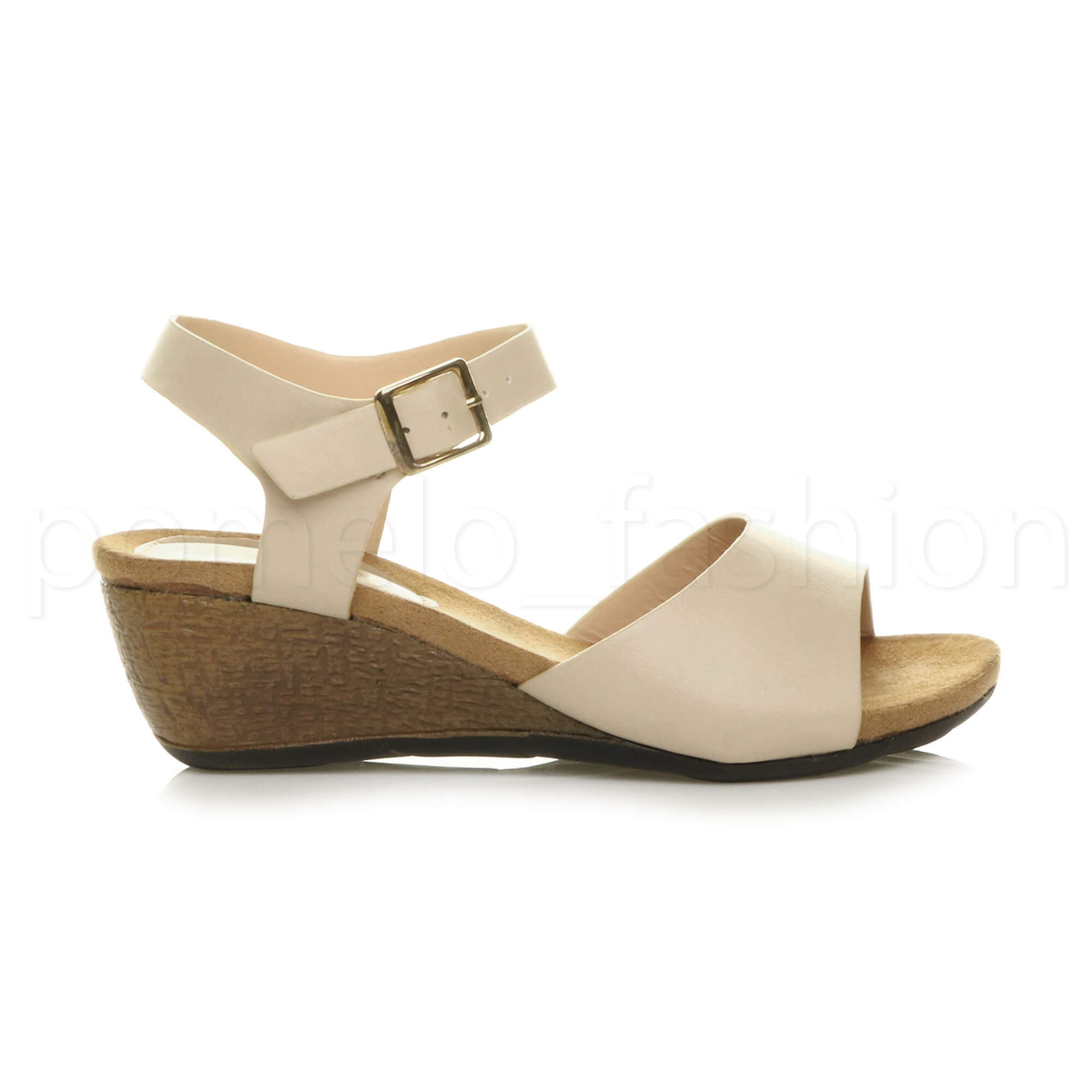 WOMENS LADIES LOW MID WEDGE HEEL ANKLE STRAP WORK SUMMER EVENING SANDALS SIZE