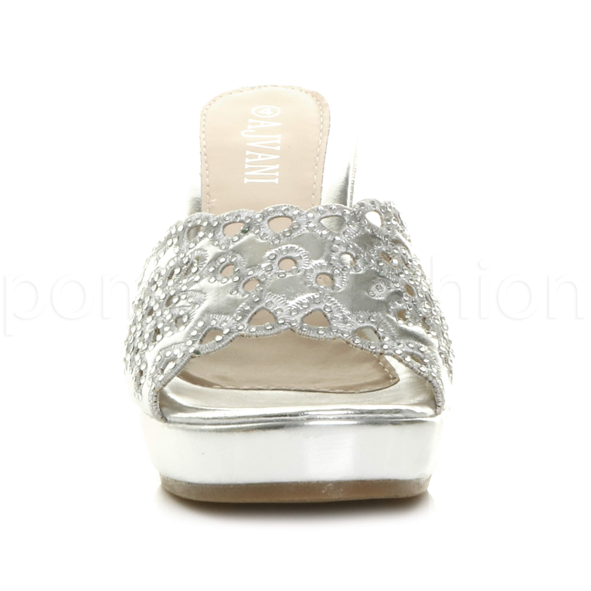 WOMENS LADIES PLATFORM HIGH WEDGE CUT OUT SLIP ON DIAMANTE MULES SANDALS SIZE