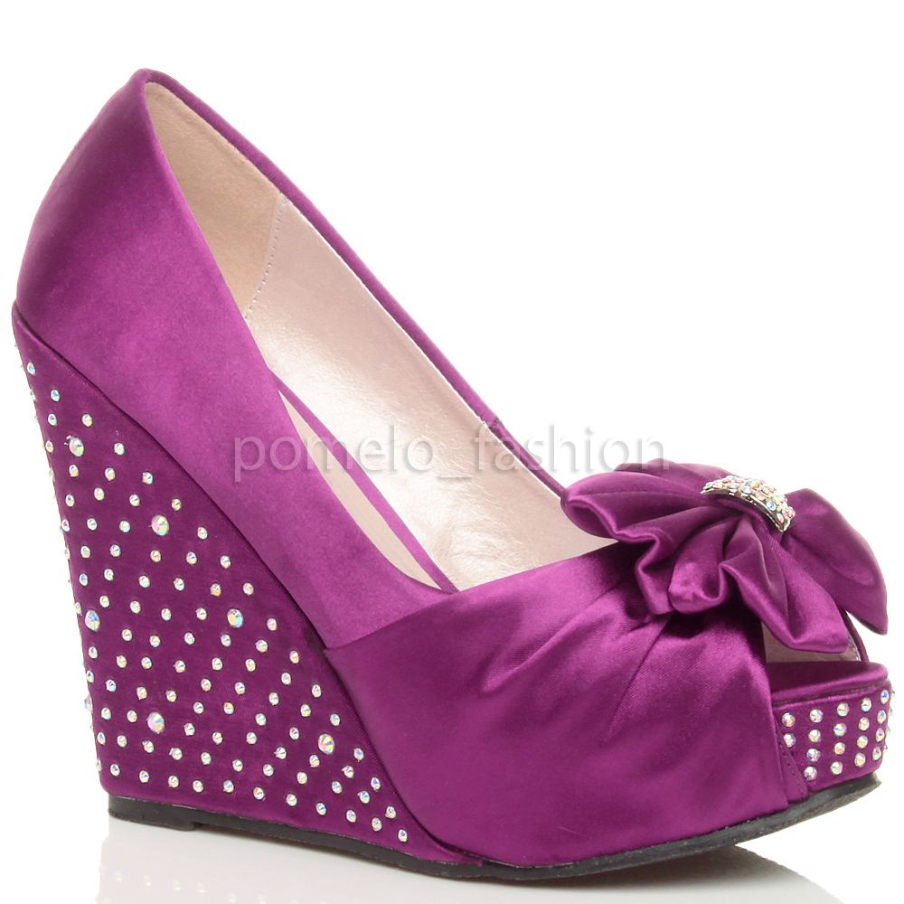WOMENS LADIES WEDDING EVENING BRIDAL HIGH HEEL WEDGE PLATFORM PROM