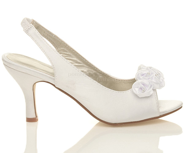 WOMENS WEDDING BRIDAL LADIES PROM SHOES LOW HEEL BRIDESMAID EVENING