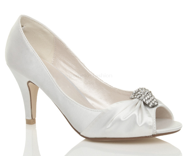 WOMENS LADIES WEDDING EVENING LOW KITTEN HEEL PEEPTOE SHOES SANDALS SIZE