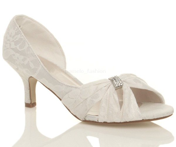 WOMENS WEDDING BRIDAL LADIES PROM SHOES LOW HEEL BRIDESMAID EVENING