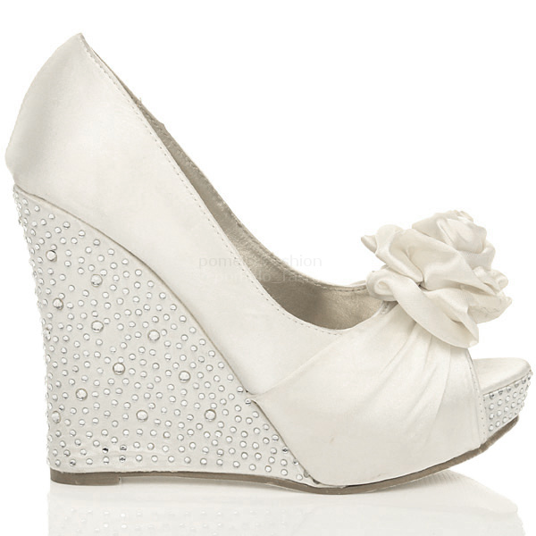 WOMENS WEDDING PLATFORM WEDGE LADIES BRIDAL SANDALS EVENING PROM SHOES