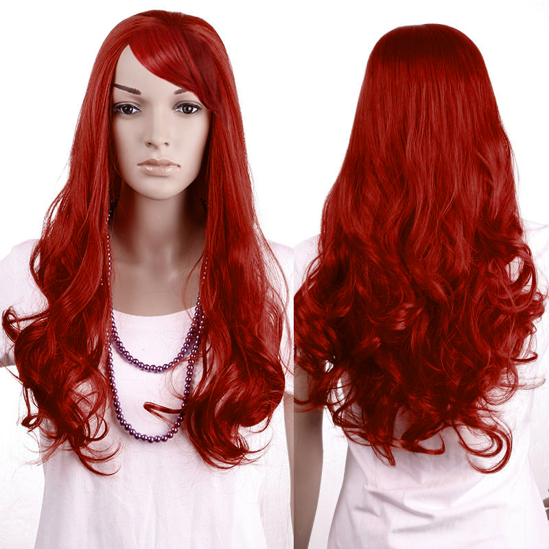 UK NEW Women's Sexy Long Wine Red Curly Wig Fancy Dress Halloween