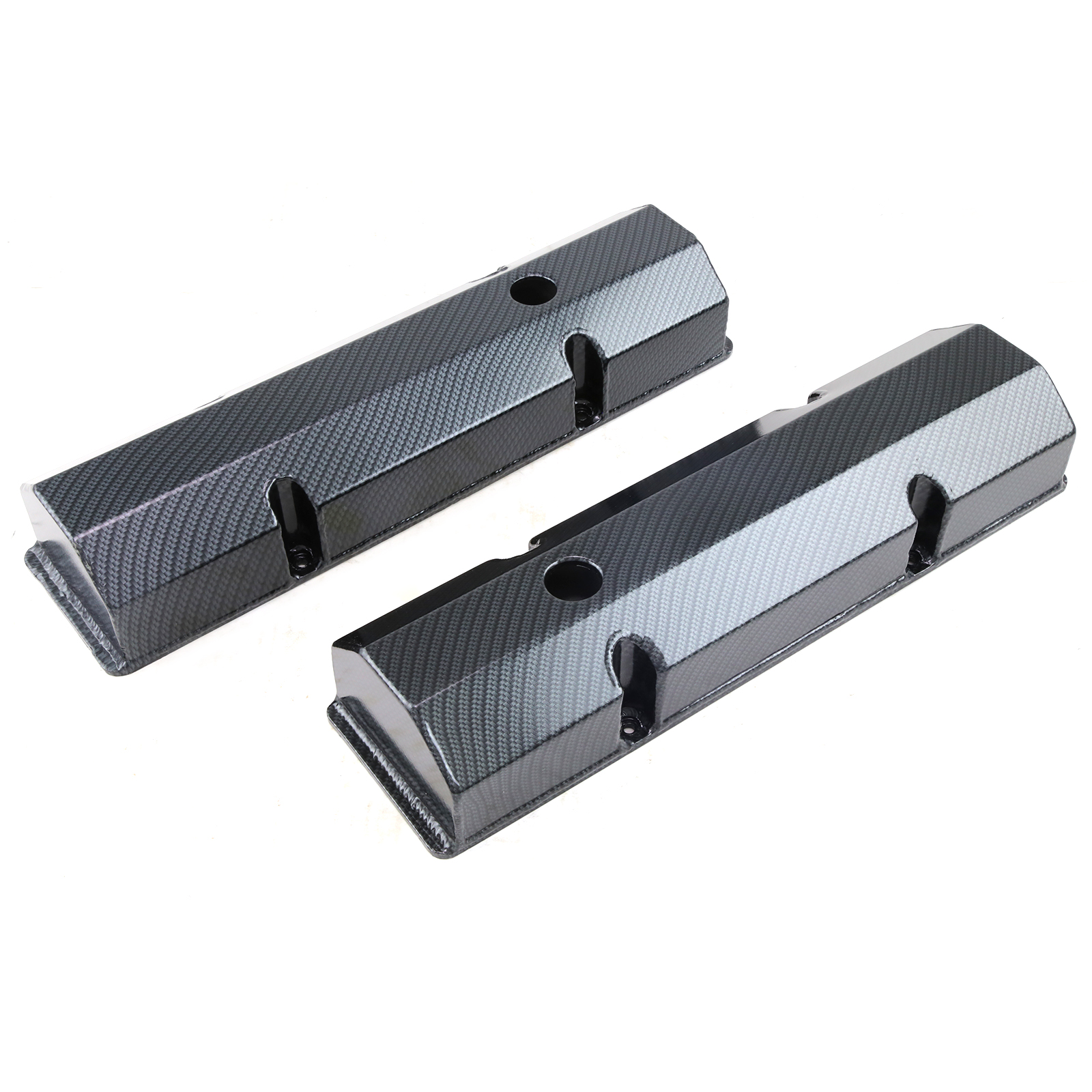 Chevy SBC 350 Fabricated Aluminum Carbon Fiber Coated Valve Covers Tall