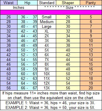 panty size chart