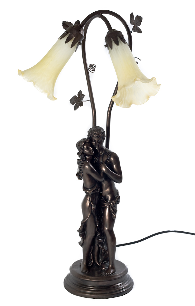 Art Deco Light Of Bronze Standing Lovers Lamp Statue