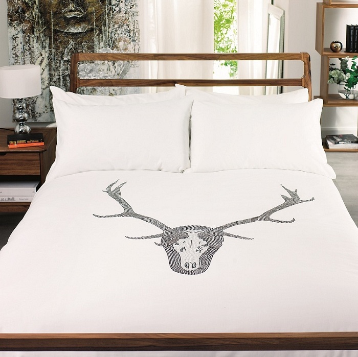 Dwell Diamante Stag Head White Designer Duvet Cover Set Single
