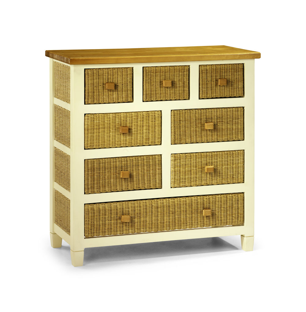 Chest of Drawers Storage Unit French Furniture Wicker Baskets Cream