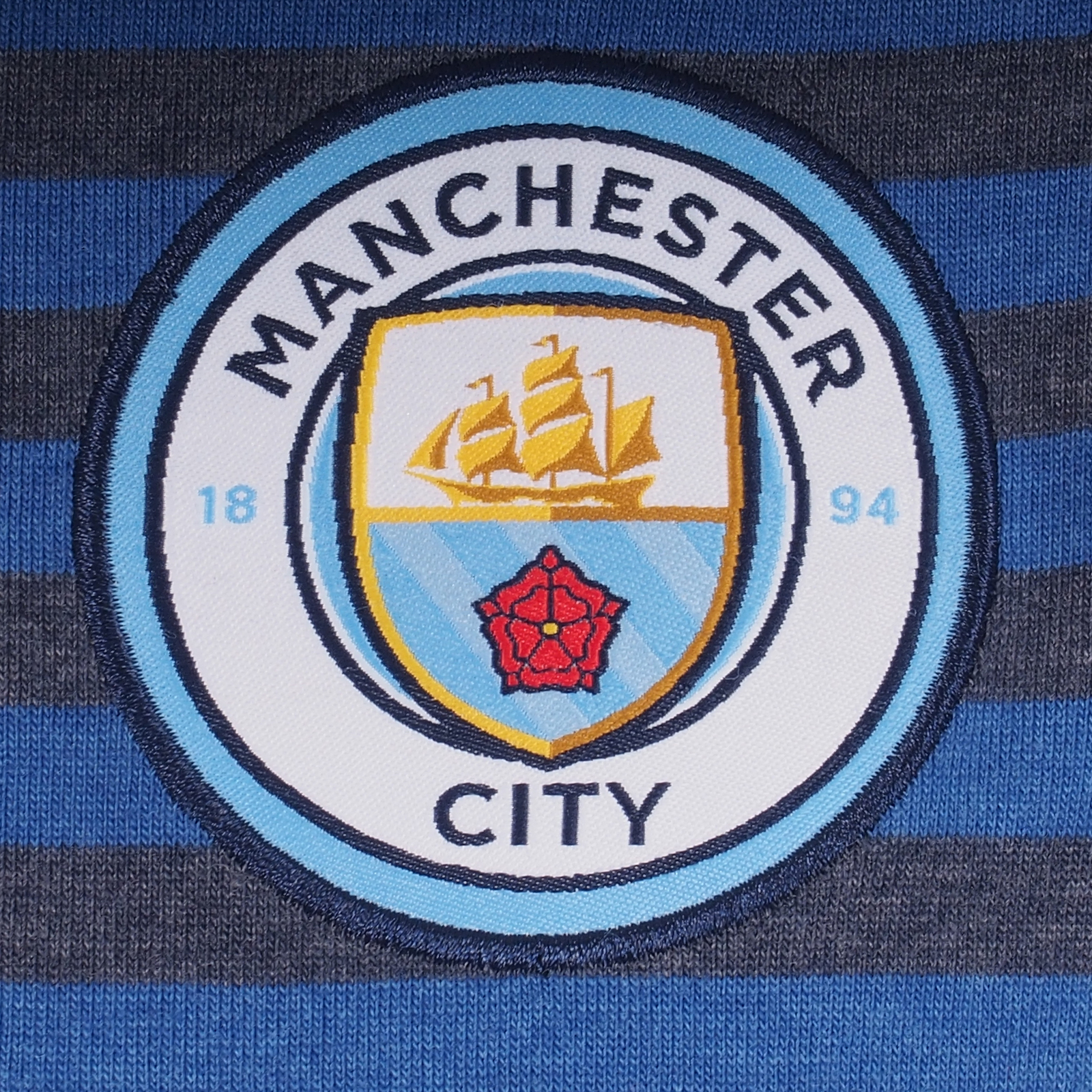 Manchester City FC Official Gift Mens Striped Polo Shirt Blue