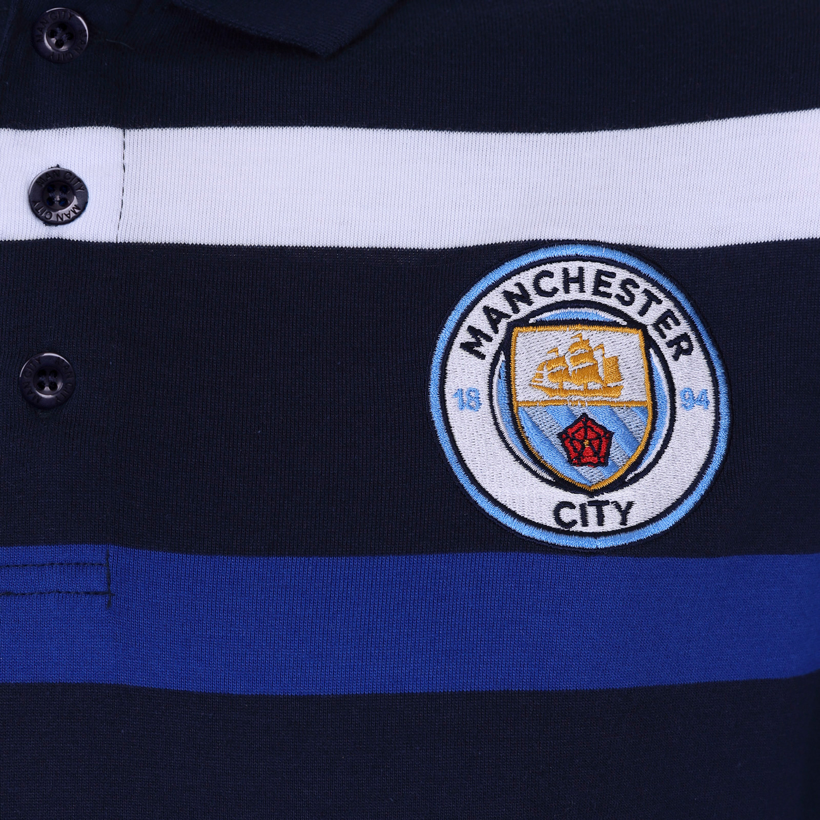 Manchester City FC Official Gift Mens Striped Polo Shirt Blue