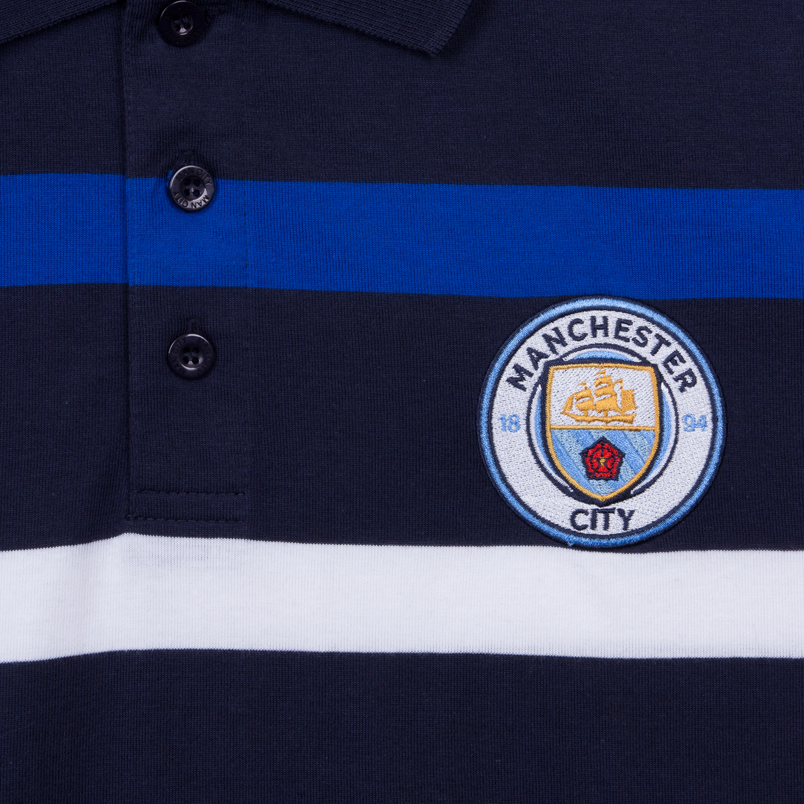 Manchester City FC Official Gift Mens Striped Polo Shirt Blue