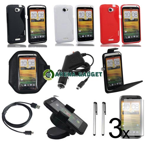 13-Zubehoer-Set-Hard-Tasche-Huelle-folie-KFZ-Halterung-Stylus-fuer-HTC-ONE-X