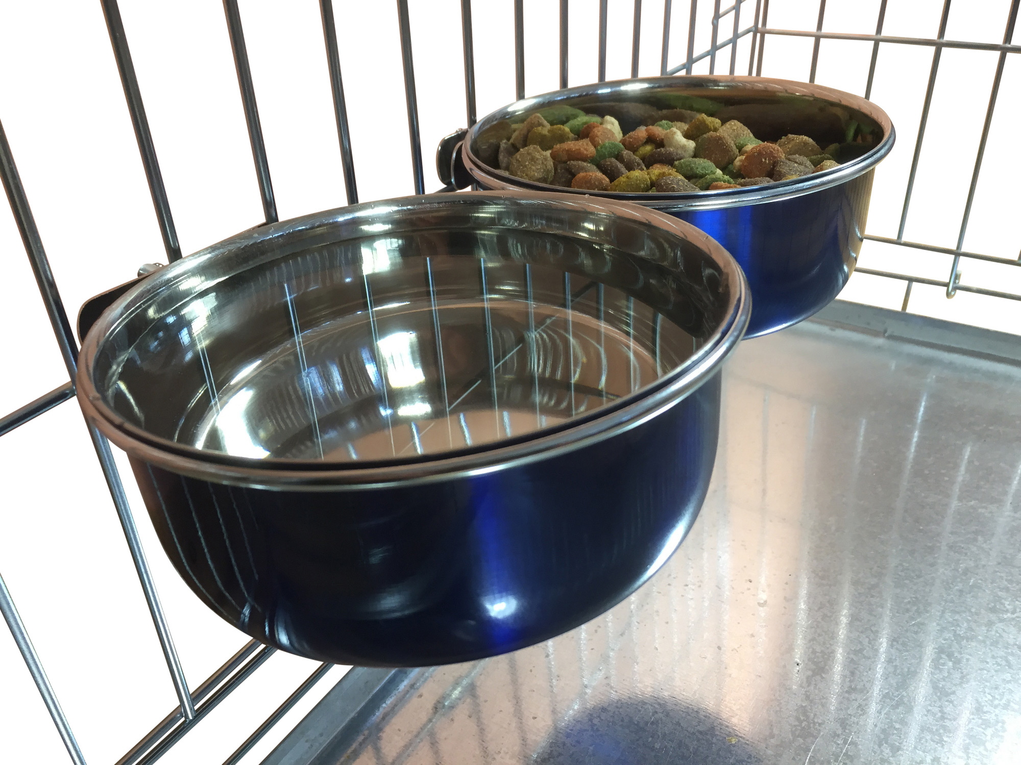 EllieBo Pair of Dog Bowls For Cages, Crates or Pens Blue, Purple