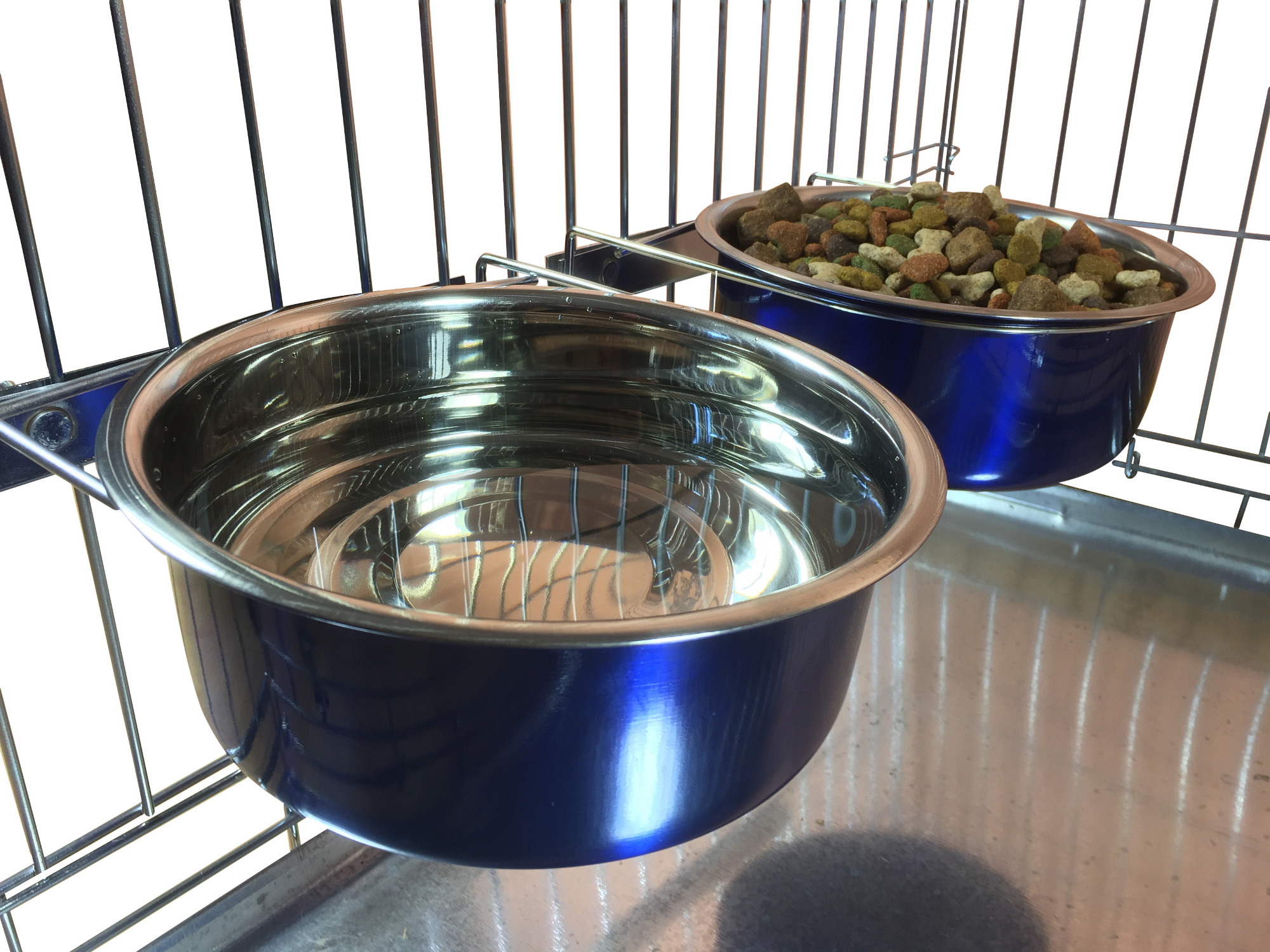 EllieBo Pair of Dog Bowls For Cages, Crates or Pens Blue, Purple