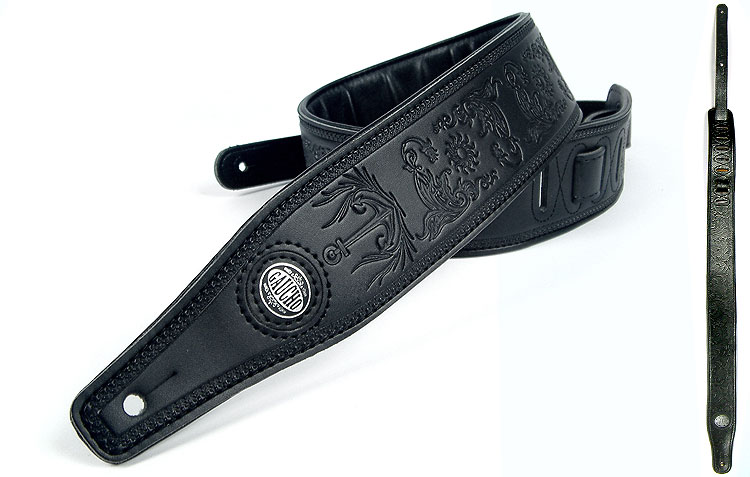Black Embossed Leather Guitar Strap Electric/Acoustic 133cm