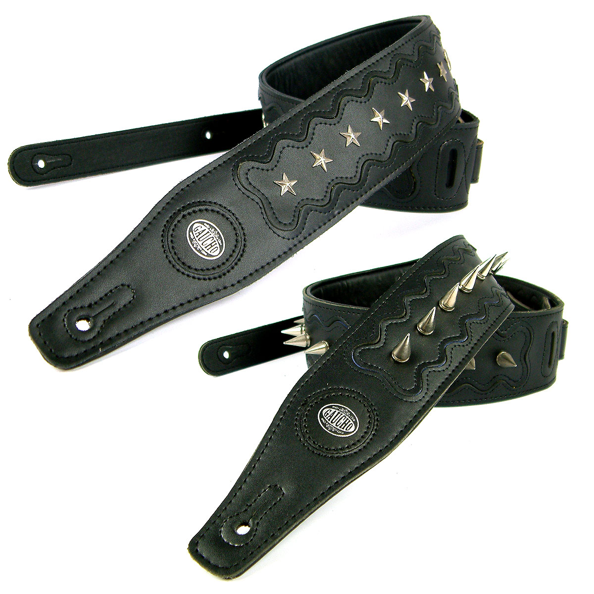 Guitar Strap Studded Star/Spiky Leather Electric/Acoustic/Bass (1.37m