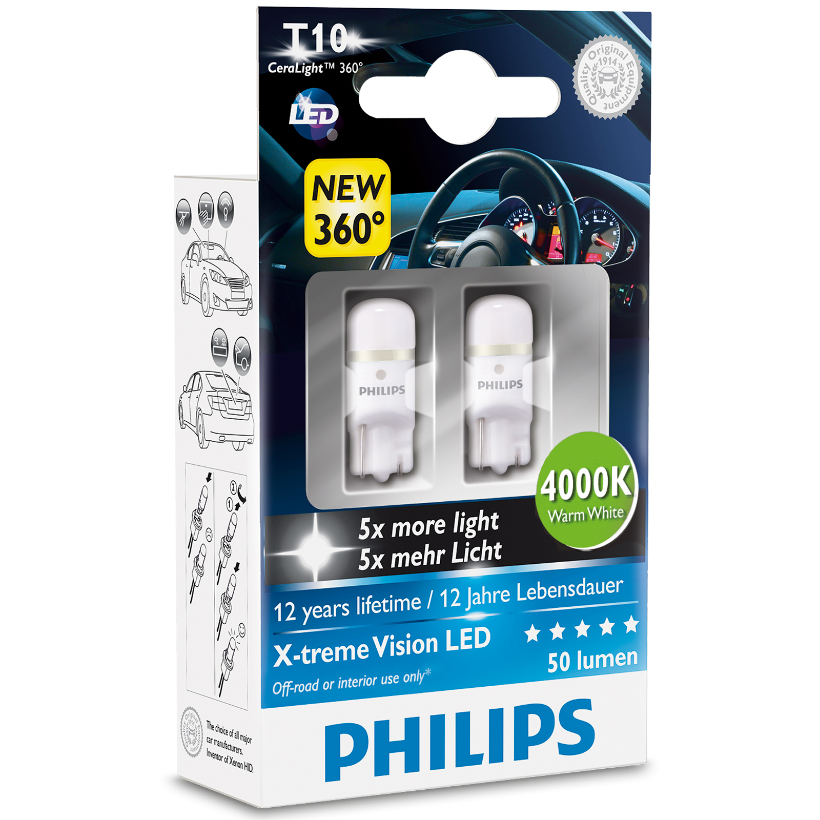 Philips Xtreme Vision 360 LED W5W 501 T10 Car Bulbs 4000K 6000K 8000K (Twin) eBay