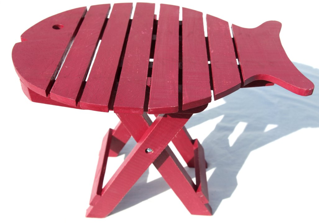 Wooden fish shaped table with distressed finish