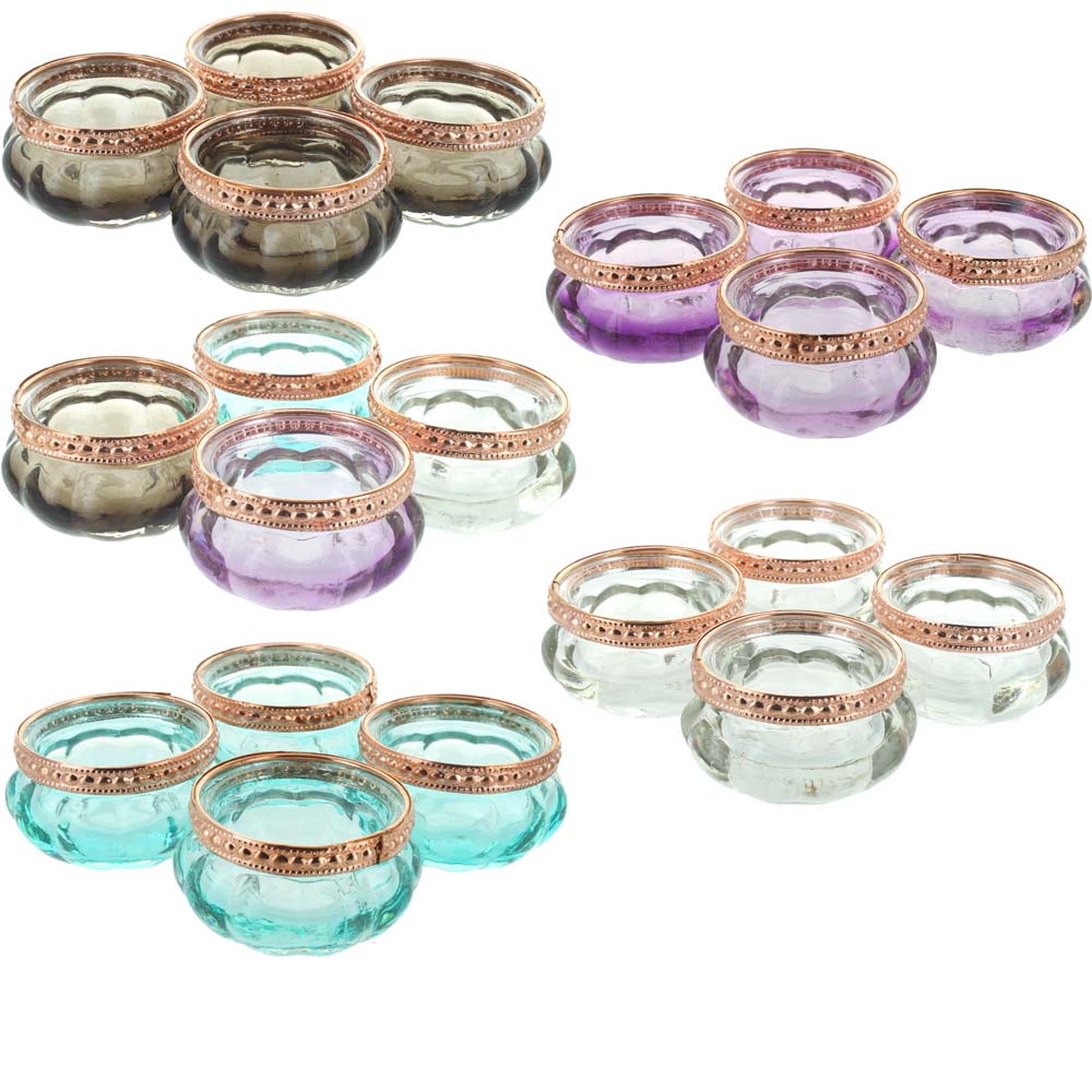 Set of 4 Copper Rim Glass Tea Light Holders eBay