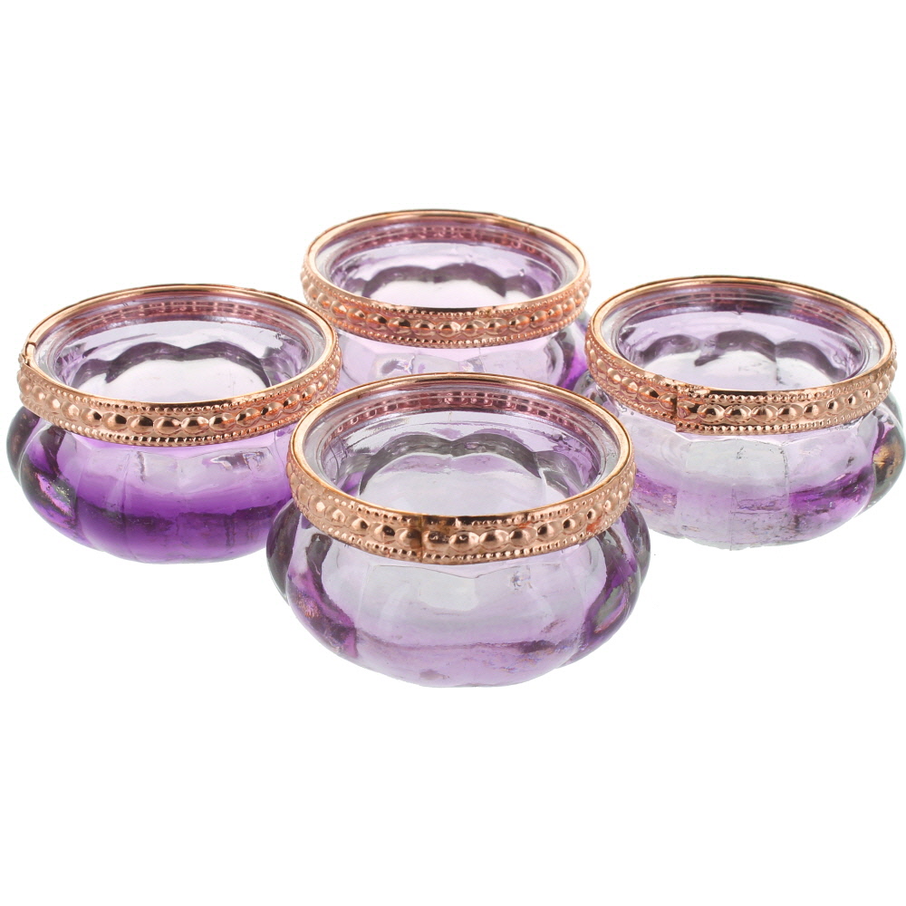 Set of 4 Copper Rim Glass Tea Light Holders eBay