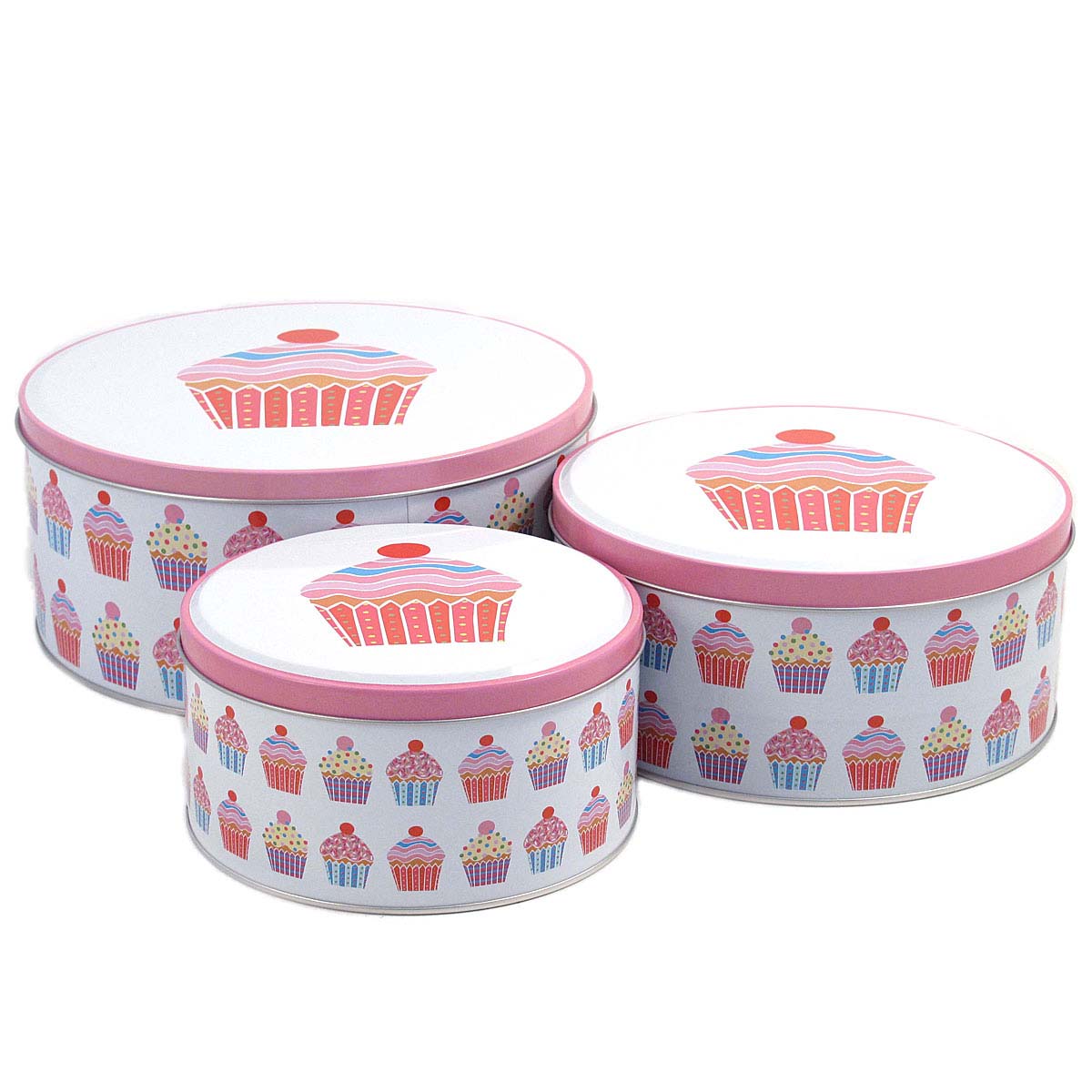 White and Pink Cup Cake Storage Tins (Set 3) eBay