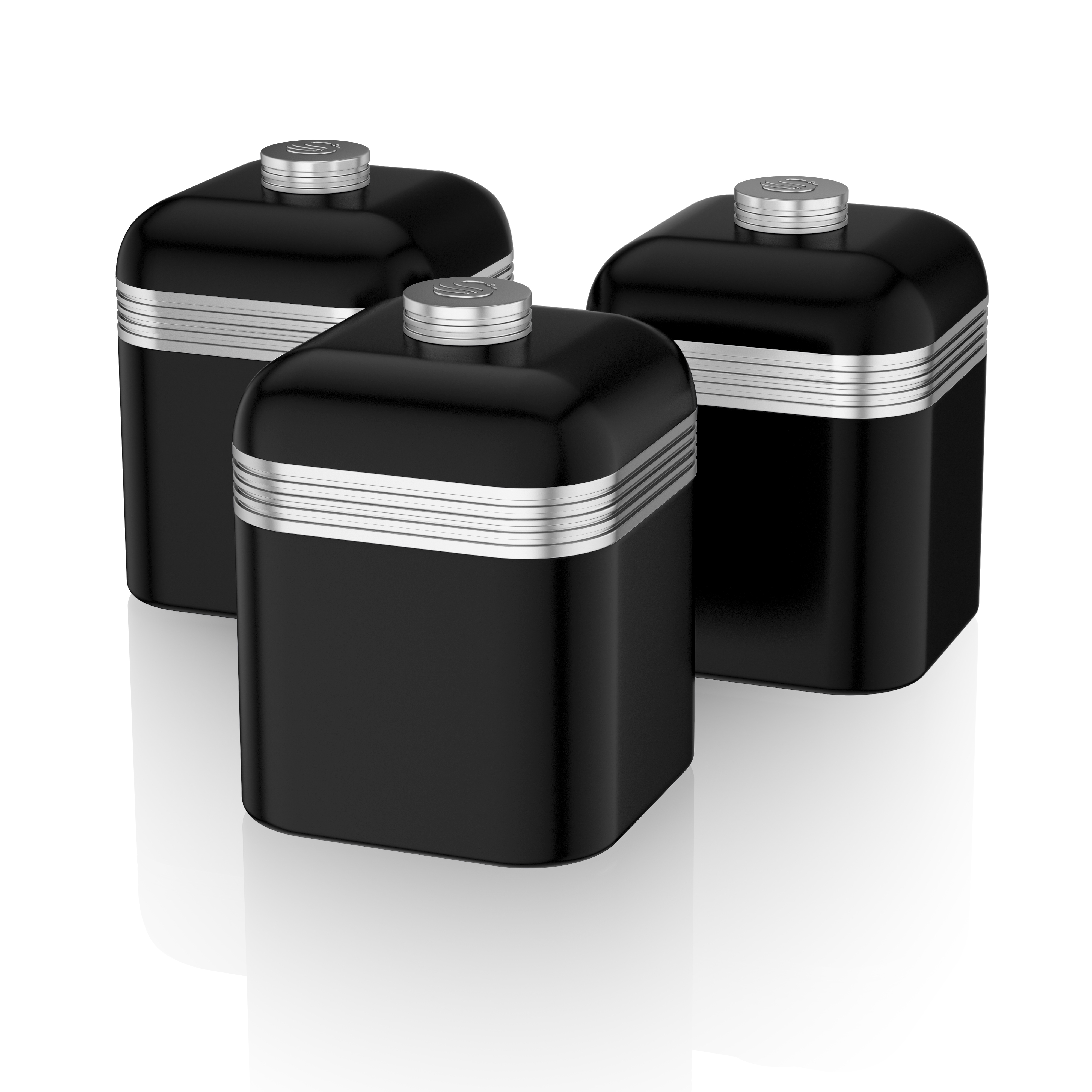 Swan Retro Bread Bin Container + Set of 3 Canisters Black SWKA1010BN