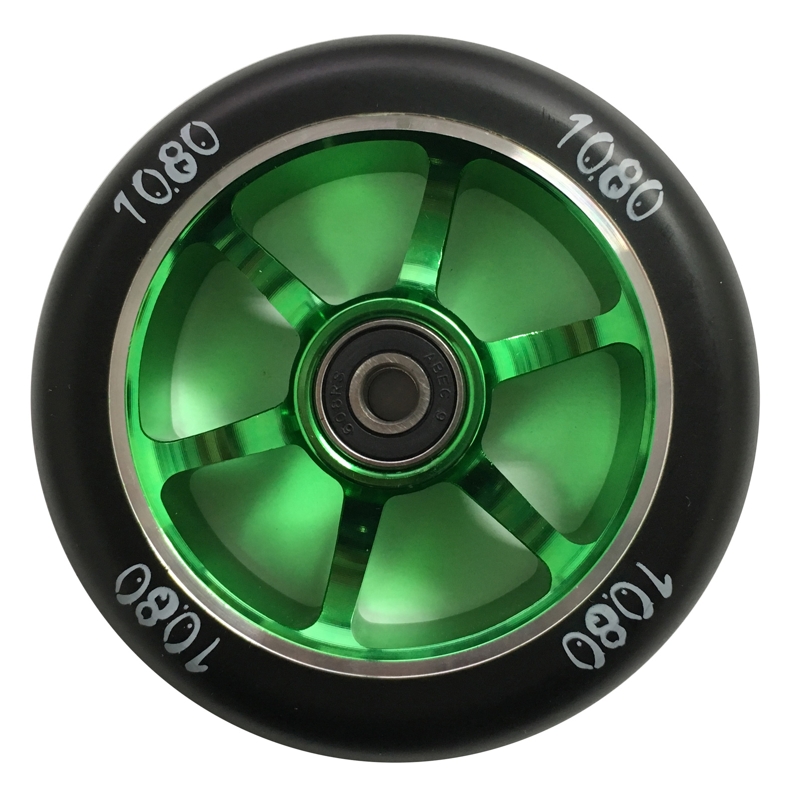 Stunt Scooter Wheel 110mm by 1080 6 Spoke Alloy Core Black Tyre