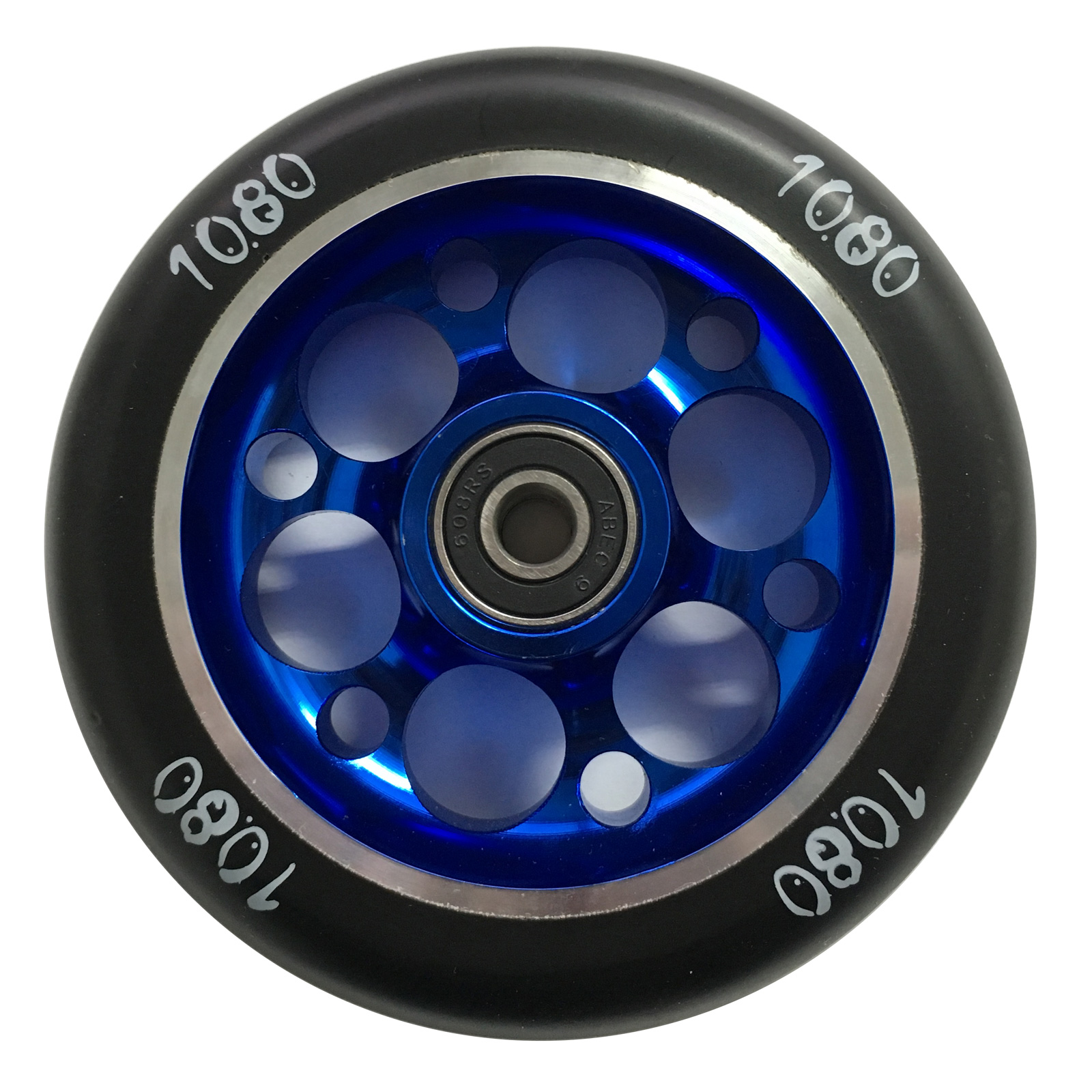 Stunt Scooter Wheel 110mm by 1080 Drilled Alloy Core Black Tire