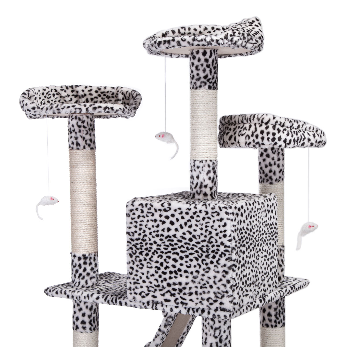 71" White Leopard Cat Tree Condo Scratching Pet House Scratcher Toys