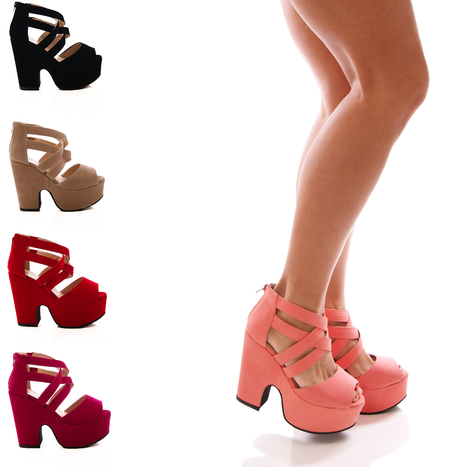 LADIES WOMENS STRAPPY PEEPTOE DEMI WEDGE PLATFORM SANDALS SHOES SIZE 3