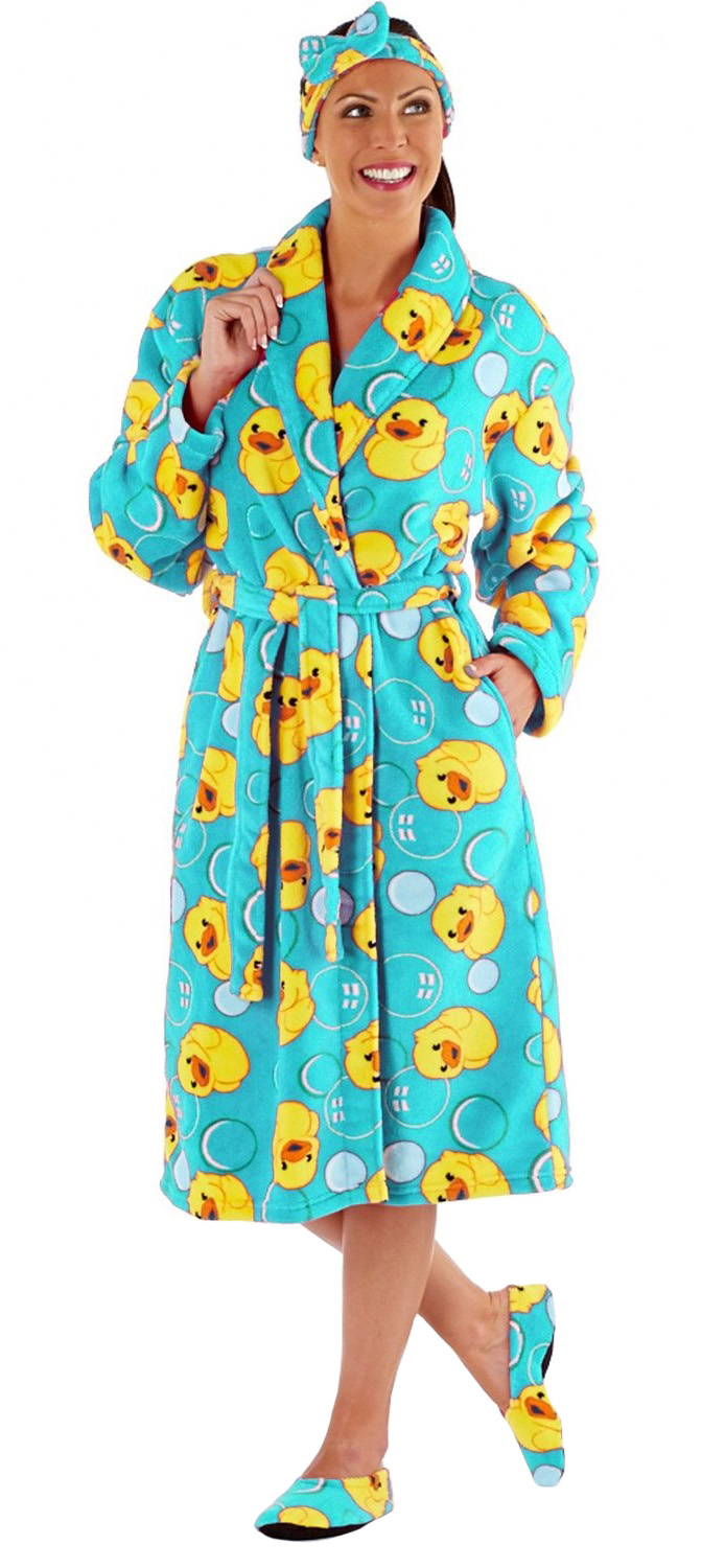 Selena Secrets Women's Duck Print Robe with Headband & Slippers Gift Set eBay