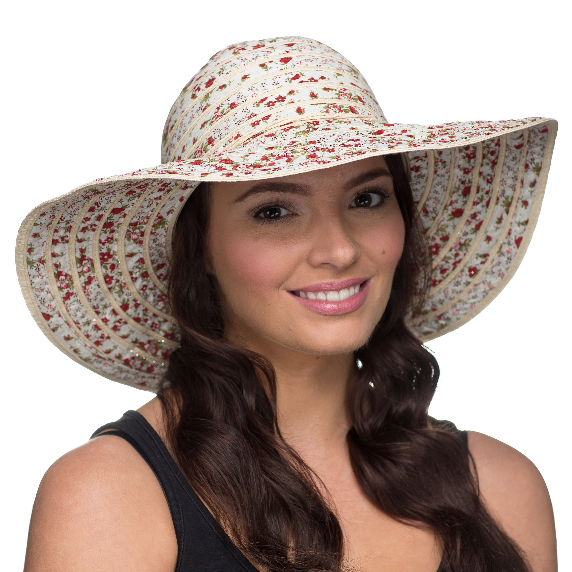 iSmalls Womens Floral Ribbon & Paper Braid Floppy Summer Sun Hat with