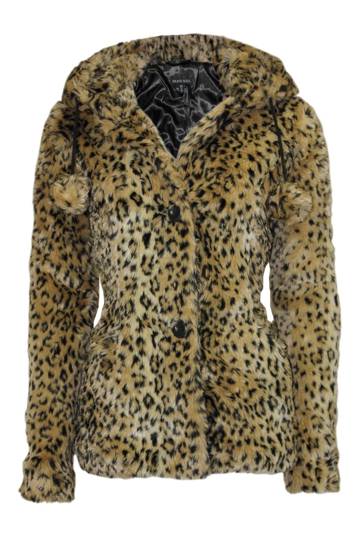 LADIES POM POM LEOPARD PRINT HOODED FUR JACKET WOMENS WINTER COAT eBay